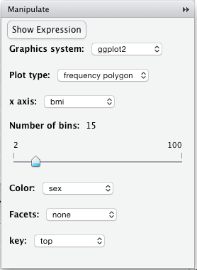 Setting the variable mappings for the frequency polygon plot in Figure 5.11 using the mplot() menu.