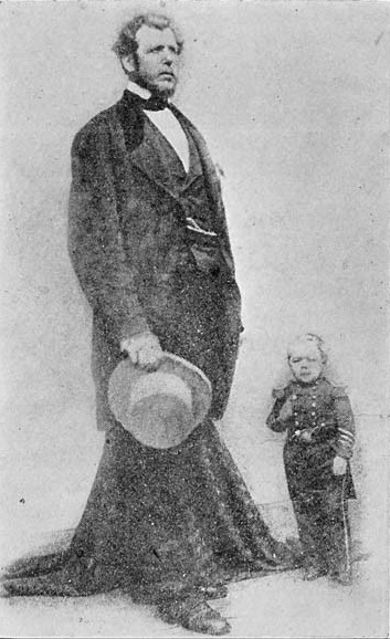 Some extremes of height. Angus McAskill (1825-1863) and Charles Sherwood Stratton (1838-1883).  McAskill was 7 feet 9 inches tall. Stratton, also known as Tom Thumb, was 2 feet 6 inches in height.